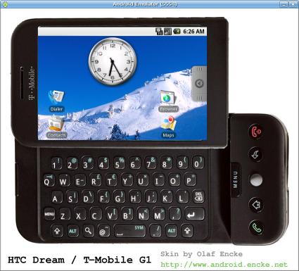 Android emulator skin HTC Dream in black and landscape mode