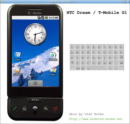 Android emulator skin HTC Dream in black and portrait mode