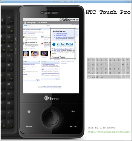Android emulator skin HTC Touch Pro in portrait mode