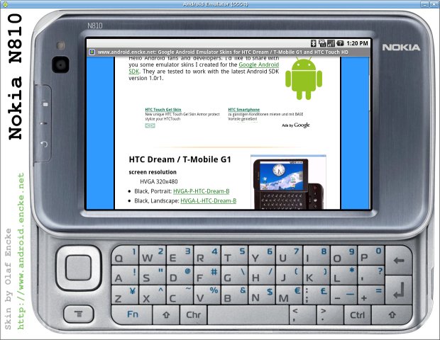 Android emulator skin Nokia N810 in landscape mode