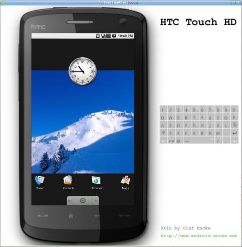 Android emulator skin HTC Touch HD in portrait mode